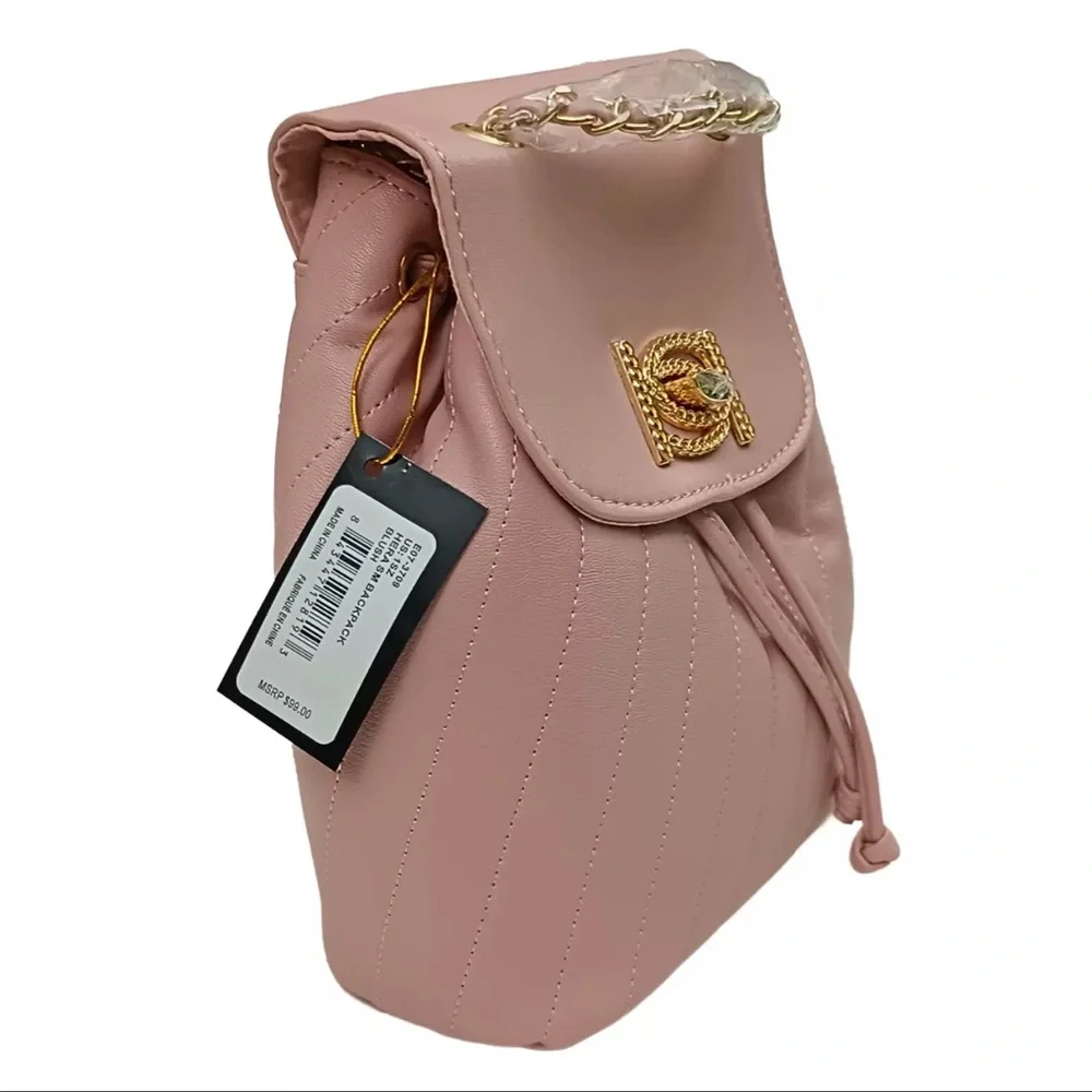 bebe Blush Pink Quilted Chain-Accent Backpack